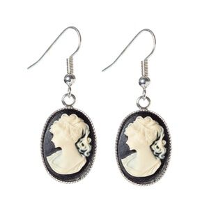 Silvertone Cameo Drop Earrings